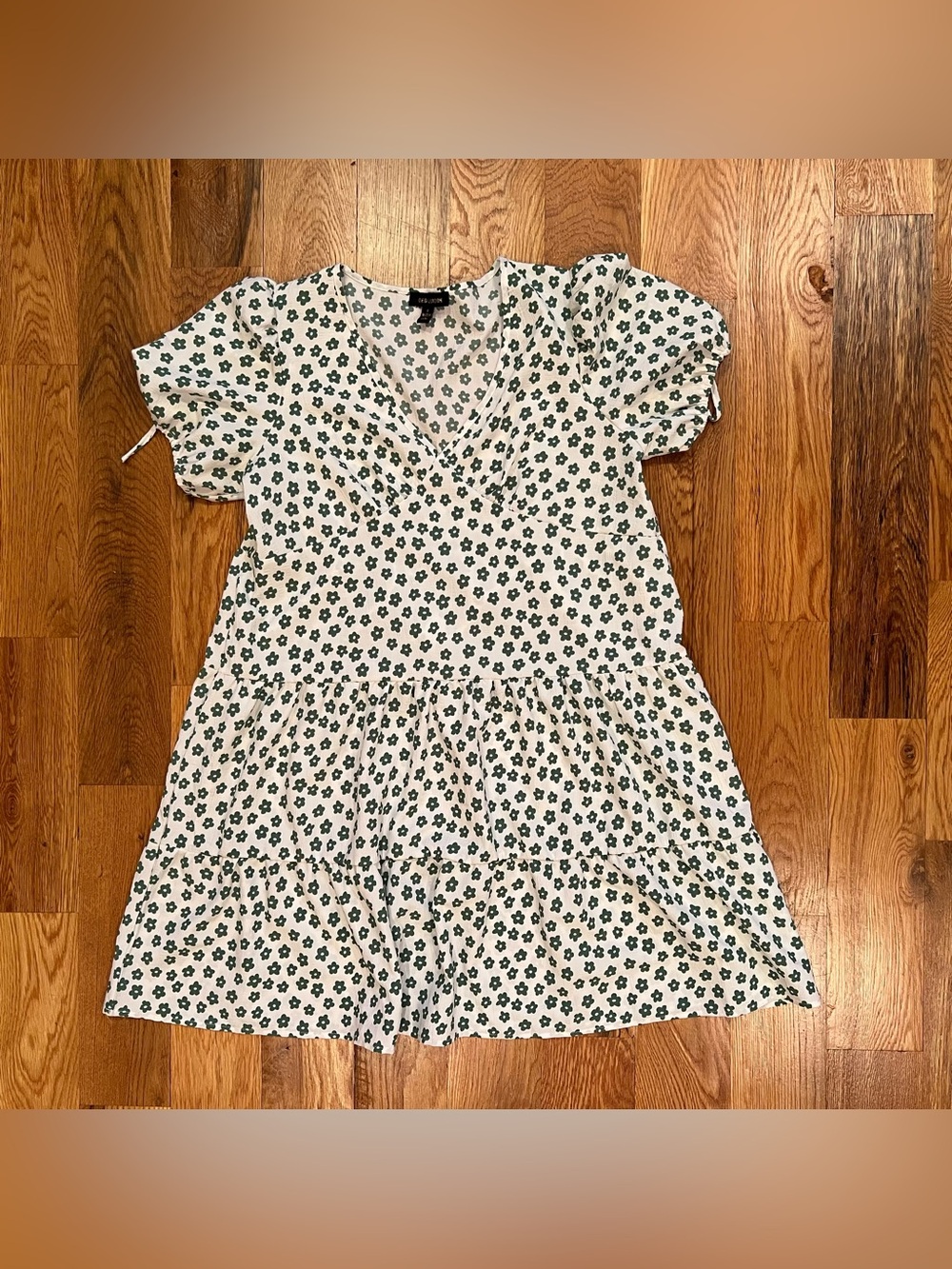 White and green flowy floral dress